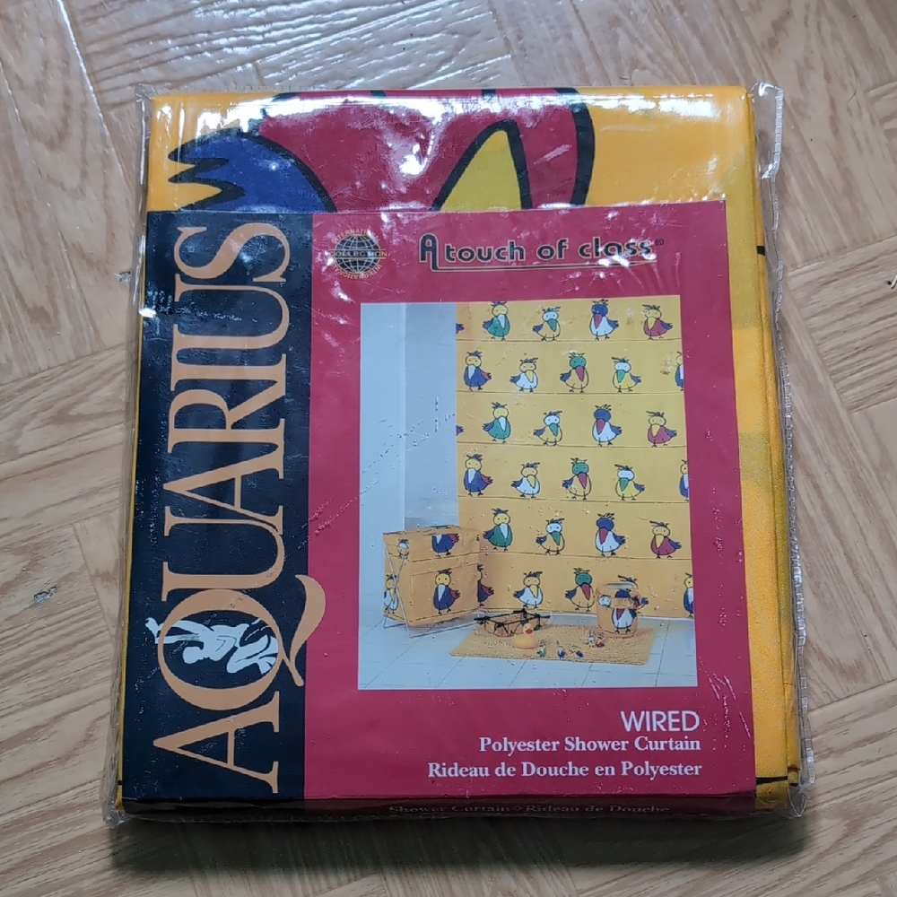 Aquarius Yellow W Birds Wired Polyester Shower Curtain